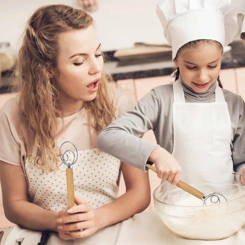 VOBRAMY Acerich 2 Pack Danish Dough Whisk 13.5â€ Dough Whisk Stainless Steel Dutch Style Bread Whisk Wooden Handle Danish Whisk for Bread, Batter, Cake, Pastry - Image 3